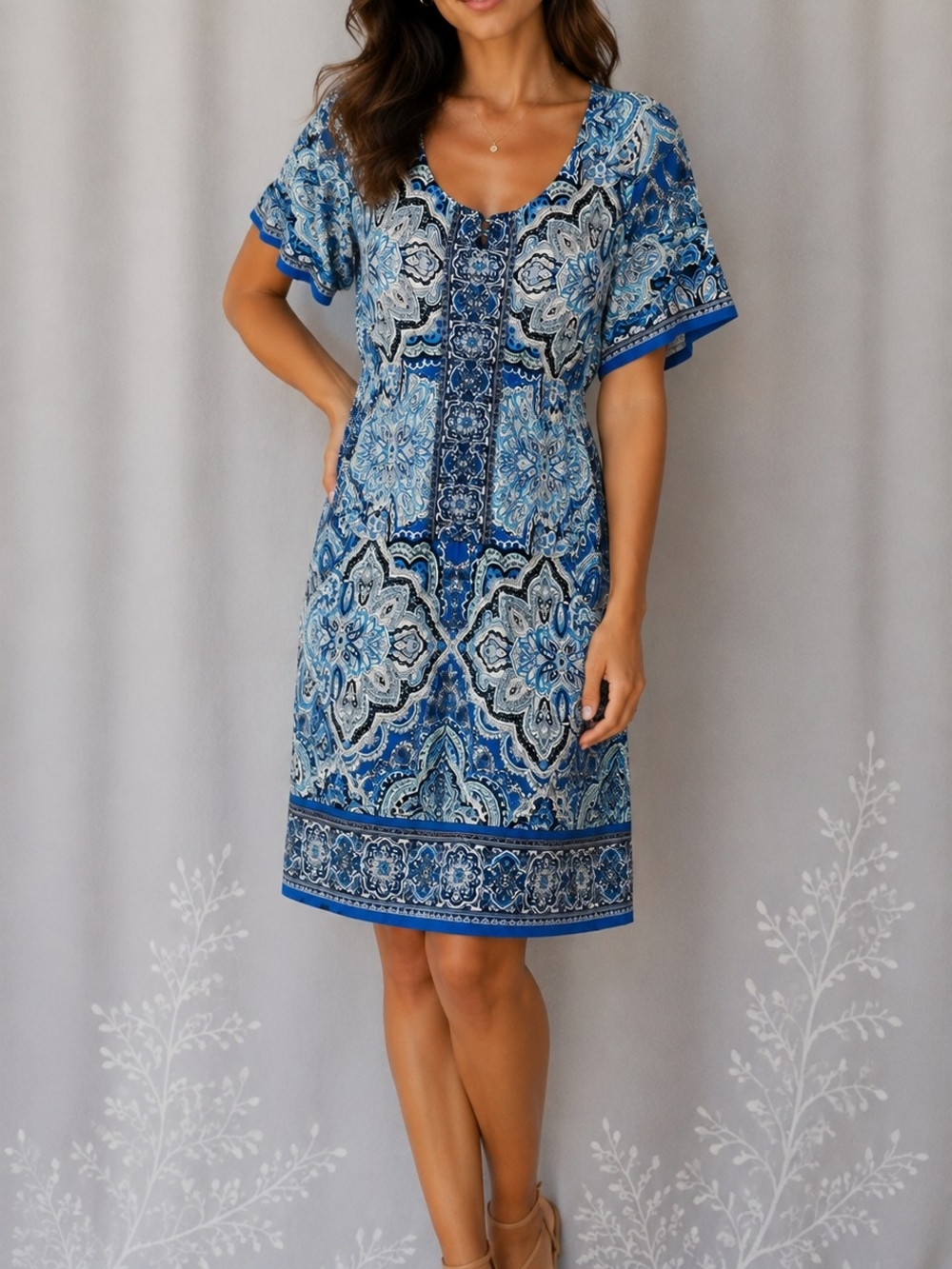 Studio One Blue Paisley-Print Midi Dress